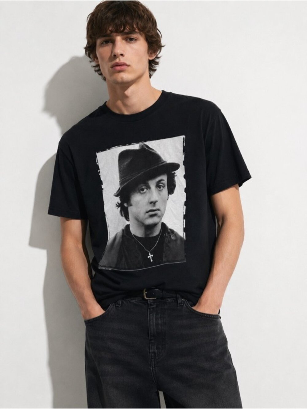 Rocky Balboa Portrait Graphic T-Shirt Black Size L